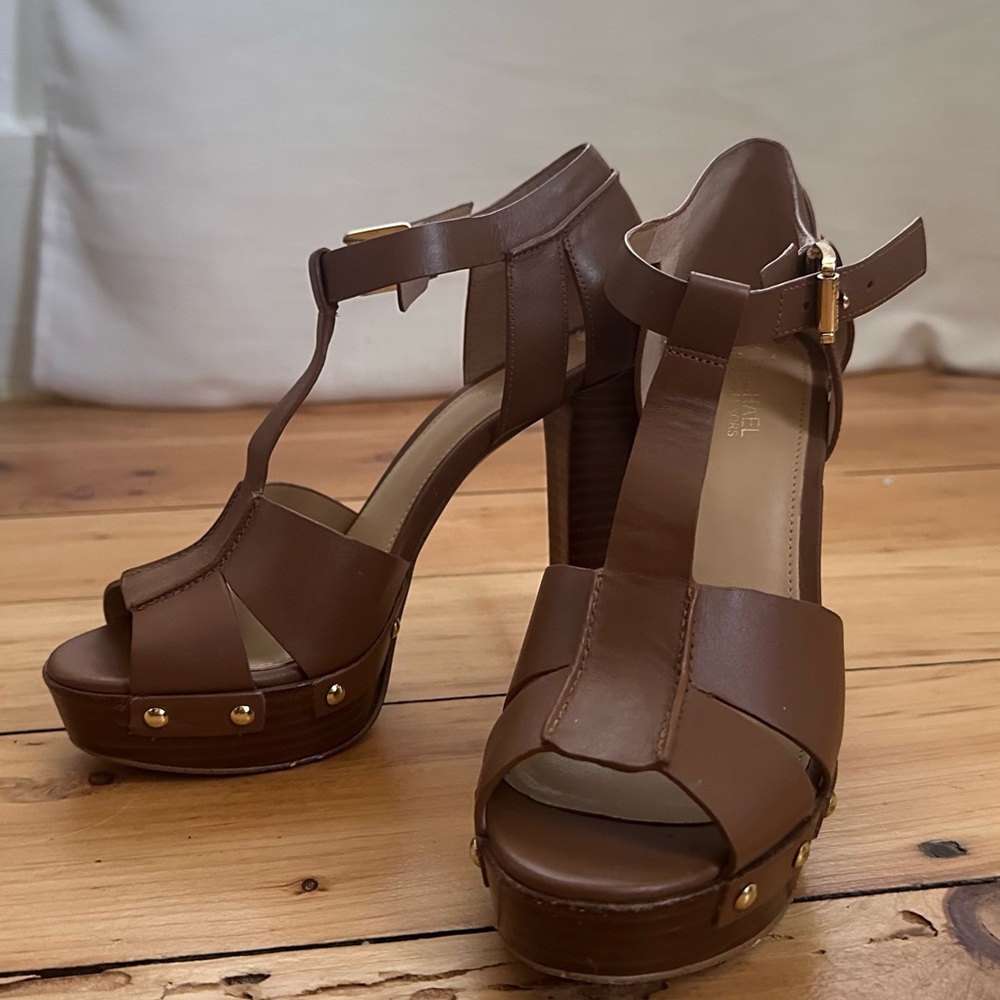Michael Kors Tan Chunky Platform Heels w/ Gold Accents